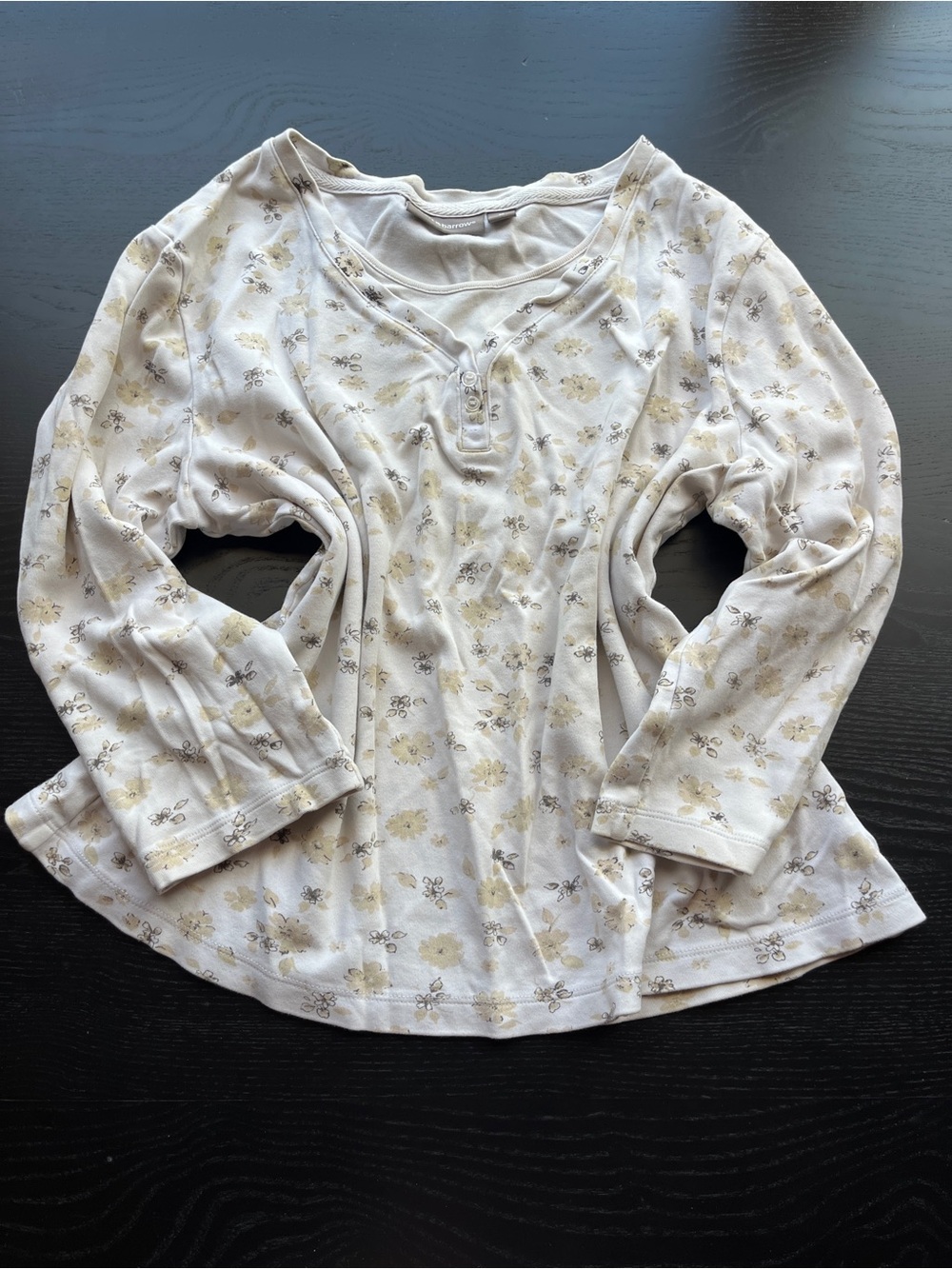 Croft & Barrow Floral Henley Mock-Layer Long Sleeve Top Size M Cream & Tan